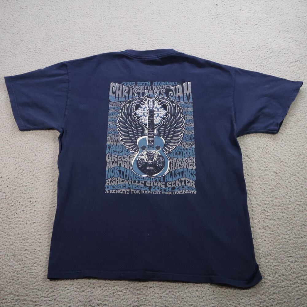 VINTAGE Warren Hayes Shirt Mens Large Blue Christmas Jam 2003 Asheville Y2K